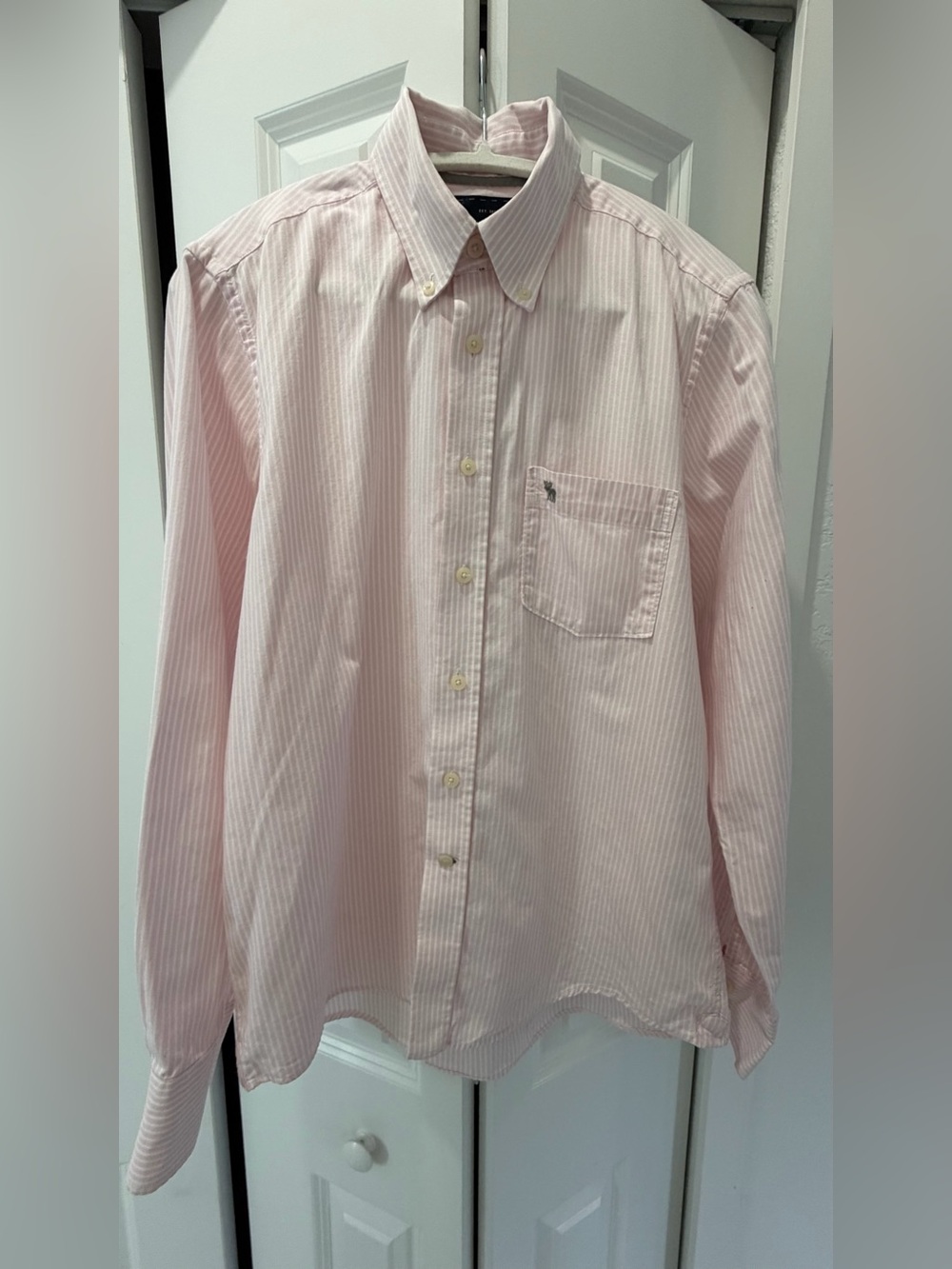 Vintage Abercrombie & Fitch Pink Striped Oxford Muscle Shirt Moose Logo - Small